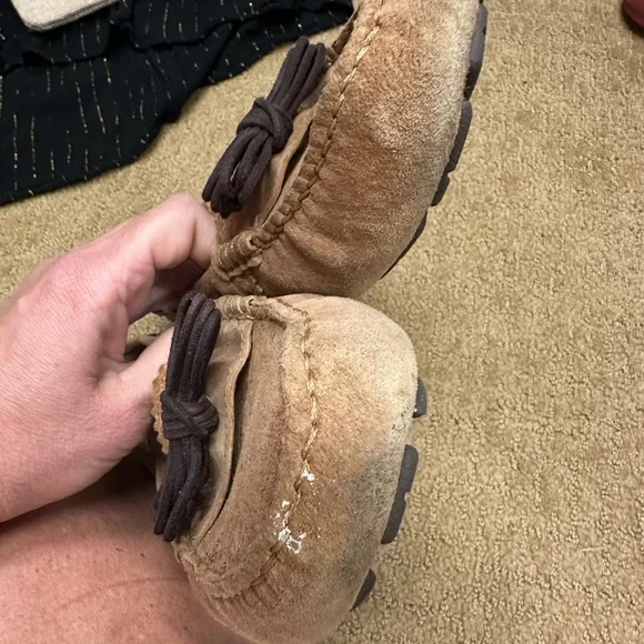 Tan Suede UGG Moccasins with Bow Detail - Picture 5 of 5